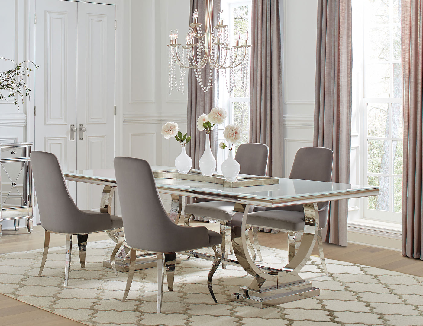 Antoine Rectangular Glass Top Dining Table Set Grey