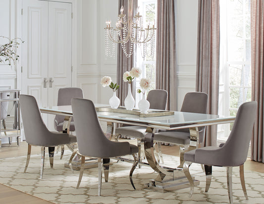 Antoine Rectangular Glass Top Dining Table Set Grey