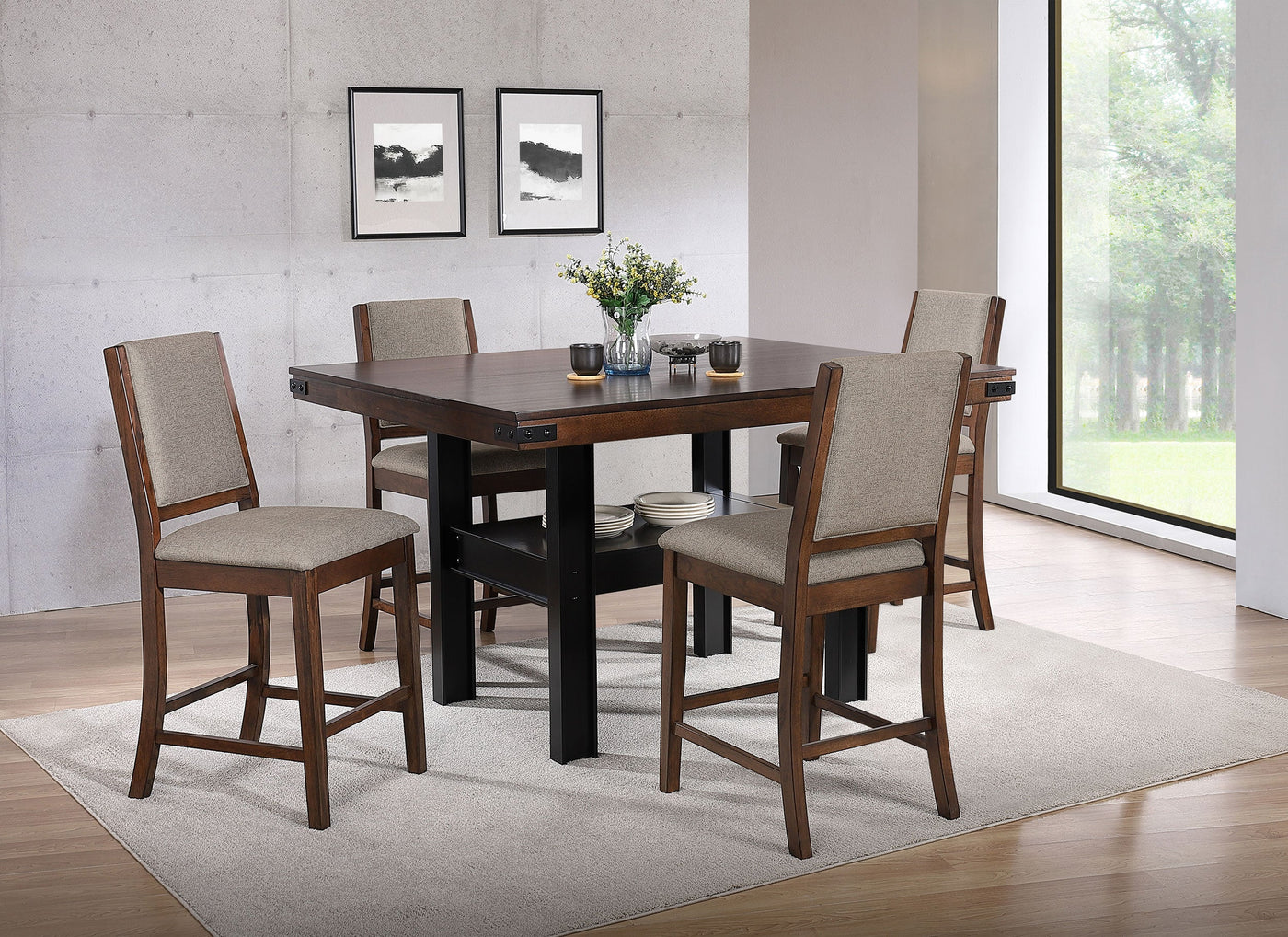 Juego de comedor Patterson de altura de mostrador en roble mango