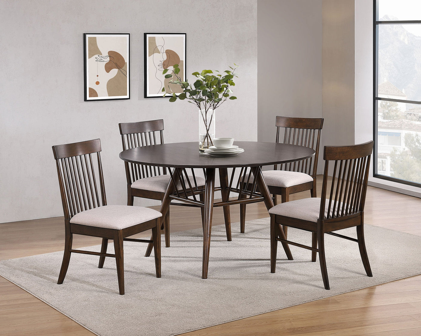 Juego de mesa de comedor redonda Everton de 53 pulgadas en nogal oscuro
