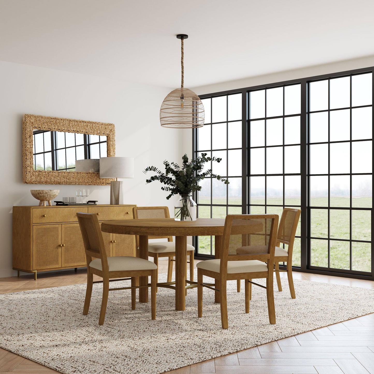 Arini Round Dining Room Table Set Sand Wash