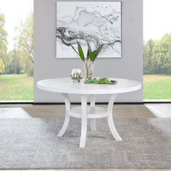 Mesa de comedor redonda de madera Judd de 54 pulgadas con estante en blanco perla