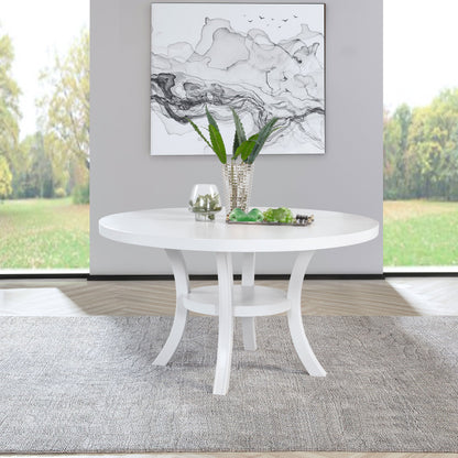 Mesa de comedor redonda de madera Judd de 54 pulgadas con estante en blanco perla