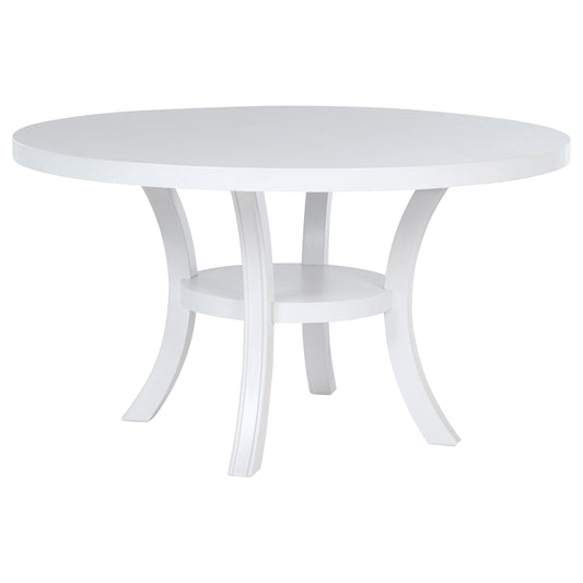 Mesa de comedor redonda de madera Judd de 54 pulgadas con estante en blanco perla
