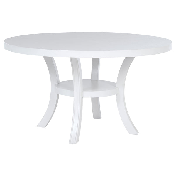 Mesa de comedor redonda de madera Judd de 54 pulgadas con estante en blanco perla