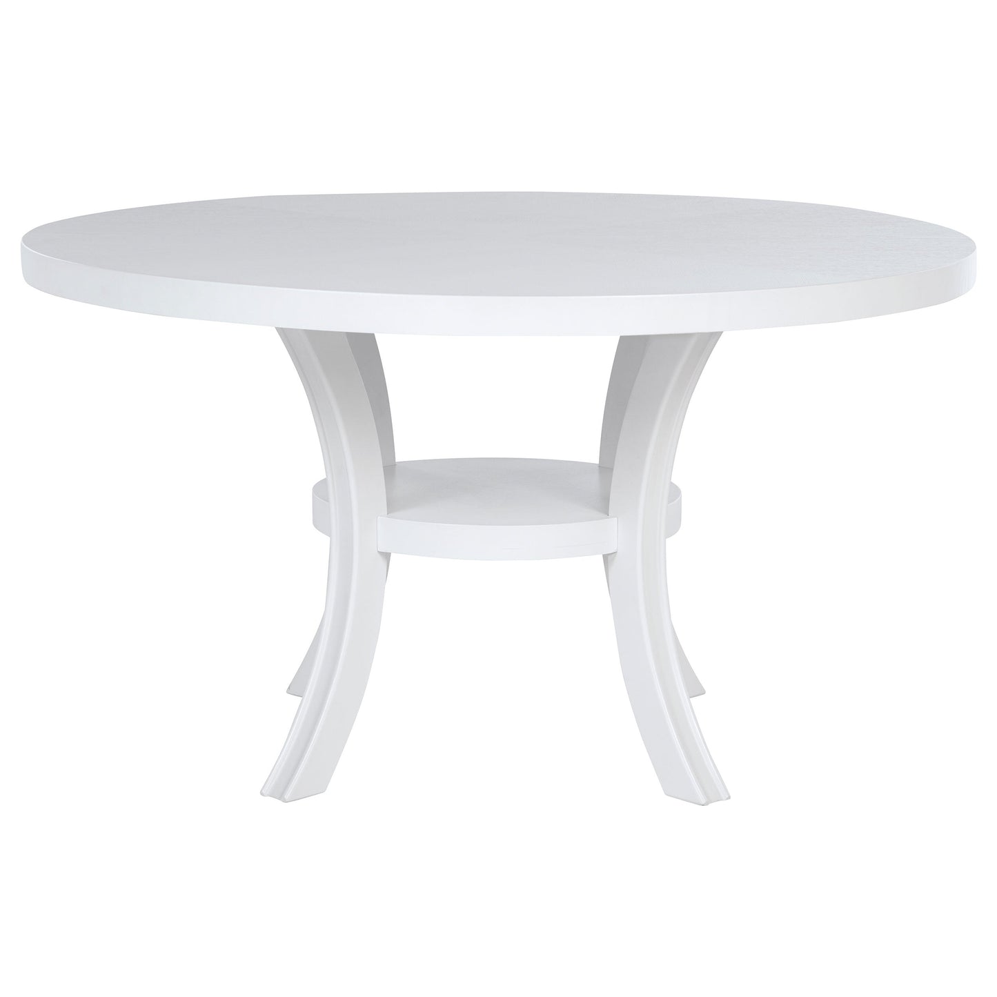 Mesa de comedor redonda de madera Judd de 54 pulgadas con estante en blanco perla