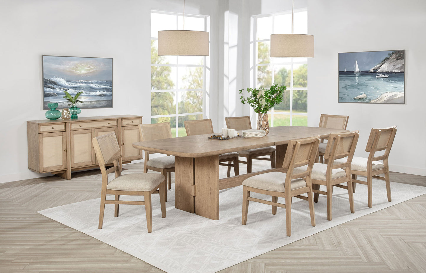 Juego de comedor Kailani Wood con aparador de roble beige