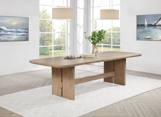 Mesa de comedor rectangular de madera Kailani de 110 pulgadas en roble beige