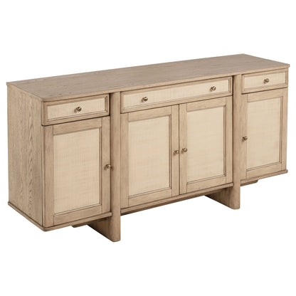 Aparador de caña de 4 puertas Kailani, mueble buffet, roble beige