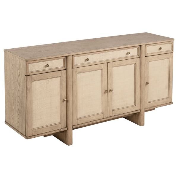 Aparador de caña de 4 puertas Kailani, mueble buffet, roble beige