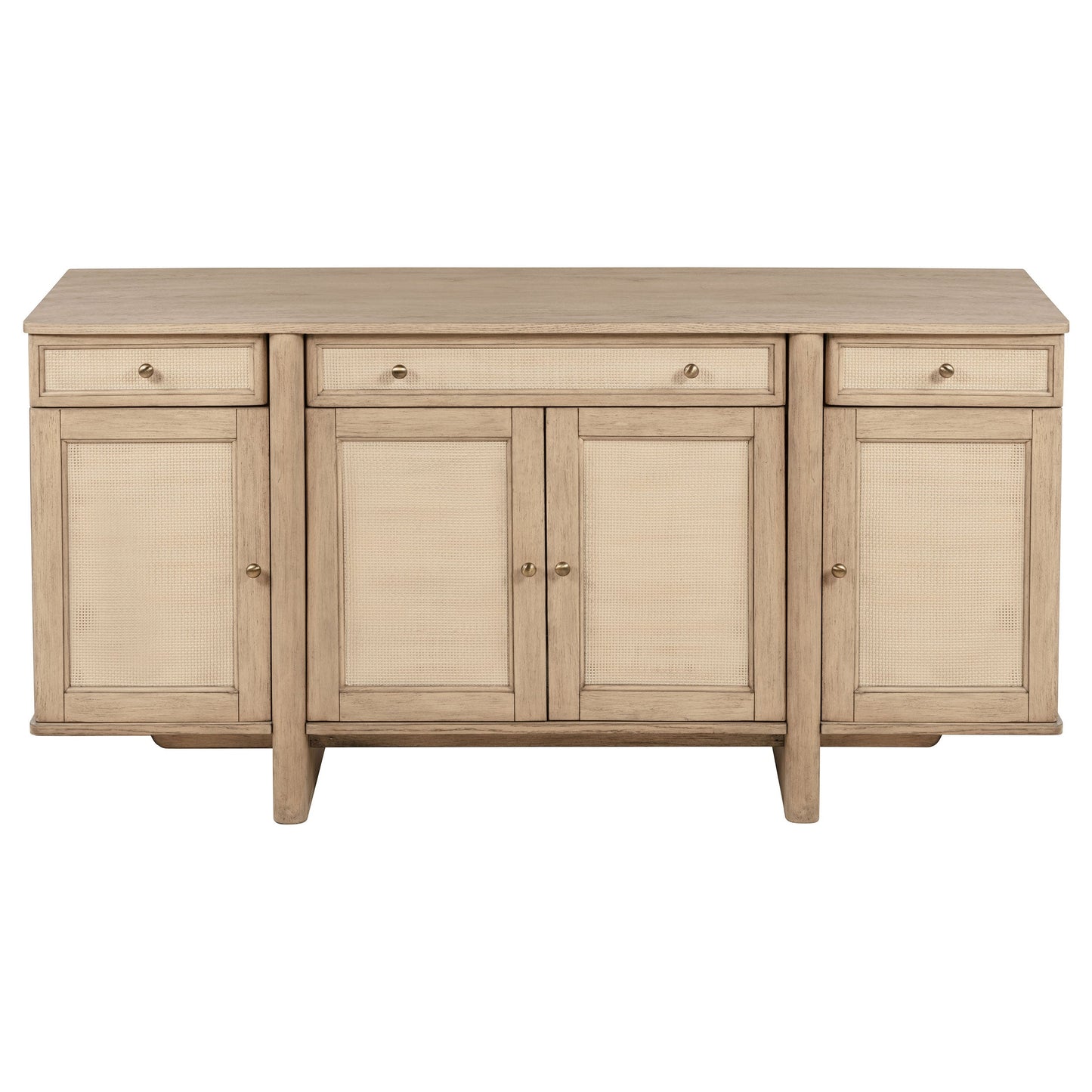 Aparador de caña de 4 puertas Kailani, mueble buffet, roble beige