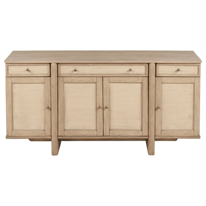 Aparador de caña de 4 puertas Kailani, mueble buffet, roble beige