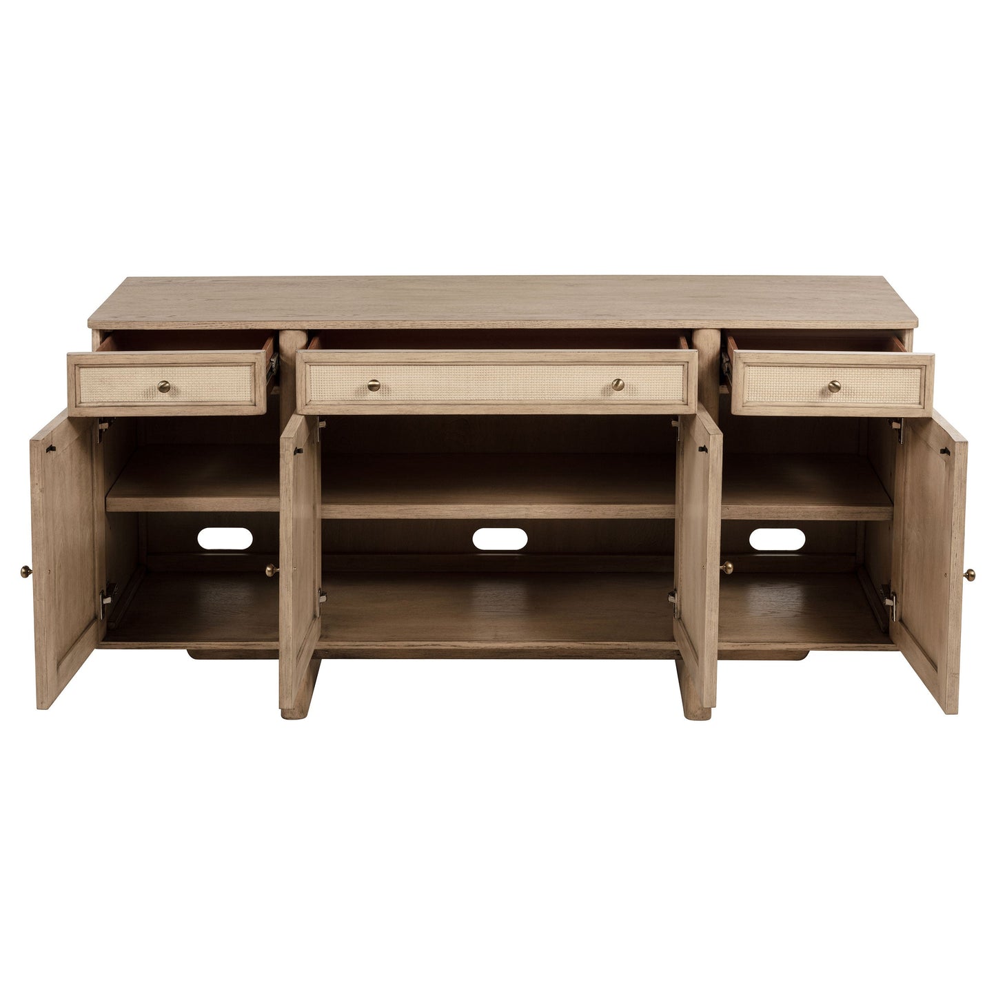 Aparador de caña de 4 puertas Kailani, mueble buffet, roble beige