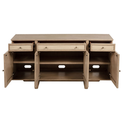 Aparador de caña de 4 puertas Kailani, mueble buffet, roble beige