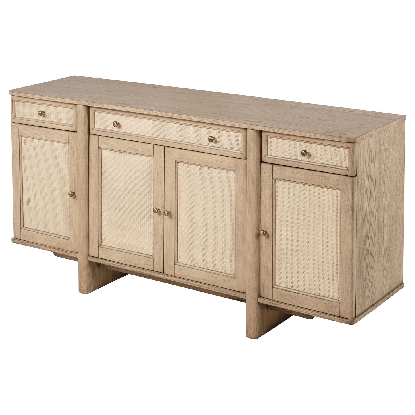 Aparador de caña de 4 puertas Kailani, mueble buffet, roble beige