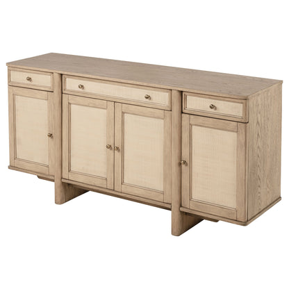 Aparador de caña de 4 puertas Kailani, mueble buffet, roble beige