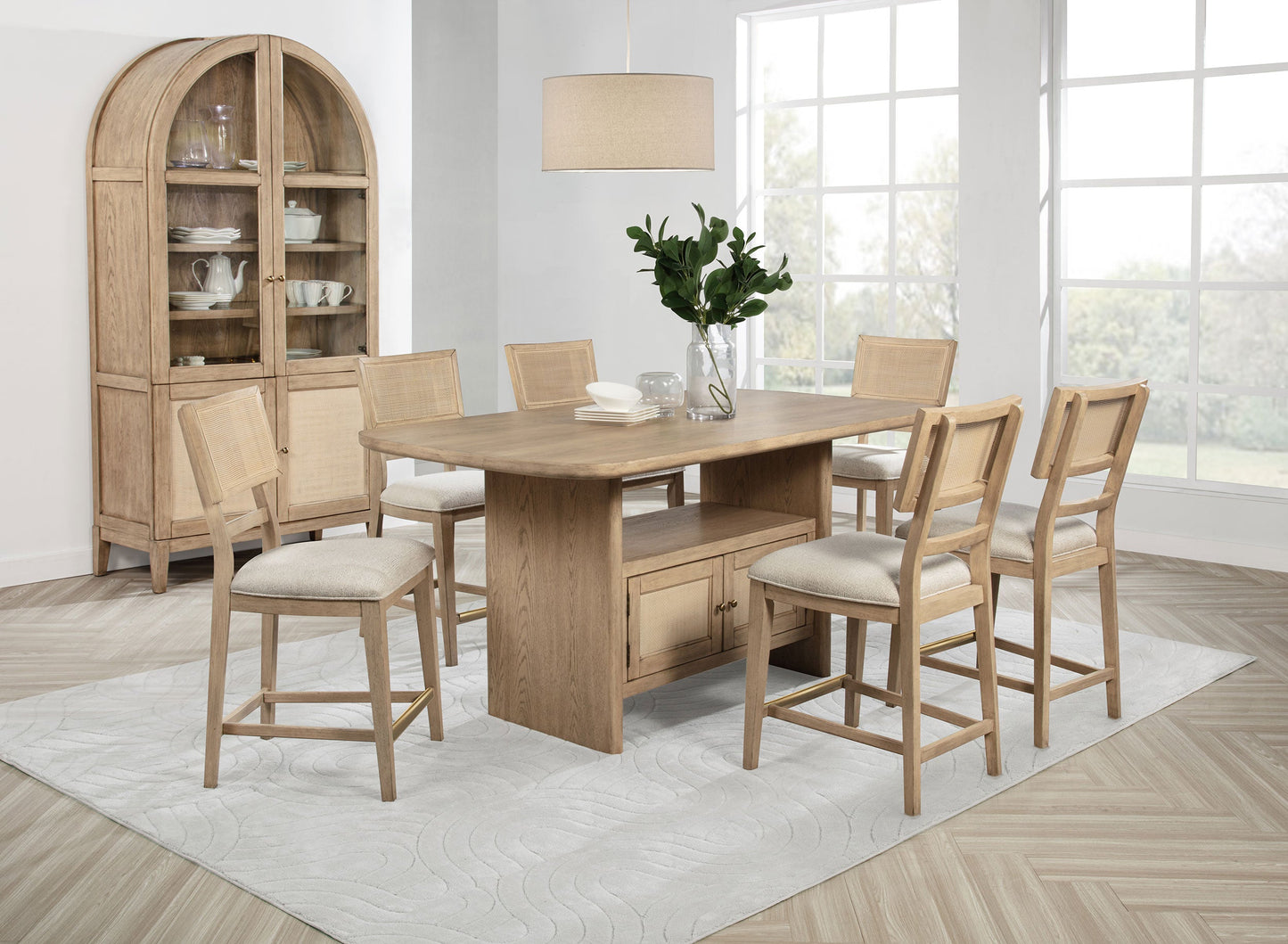 Kailani Counter Dining Set with Cabinet Beige Oak
