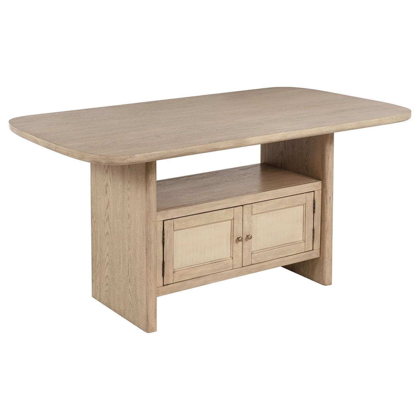 Mesa de comedor Kailani de caña con altura de mostrador y almacenamiento, de roble beige