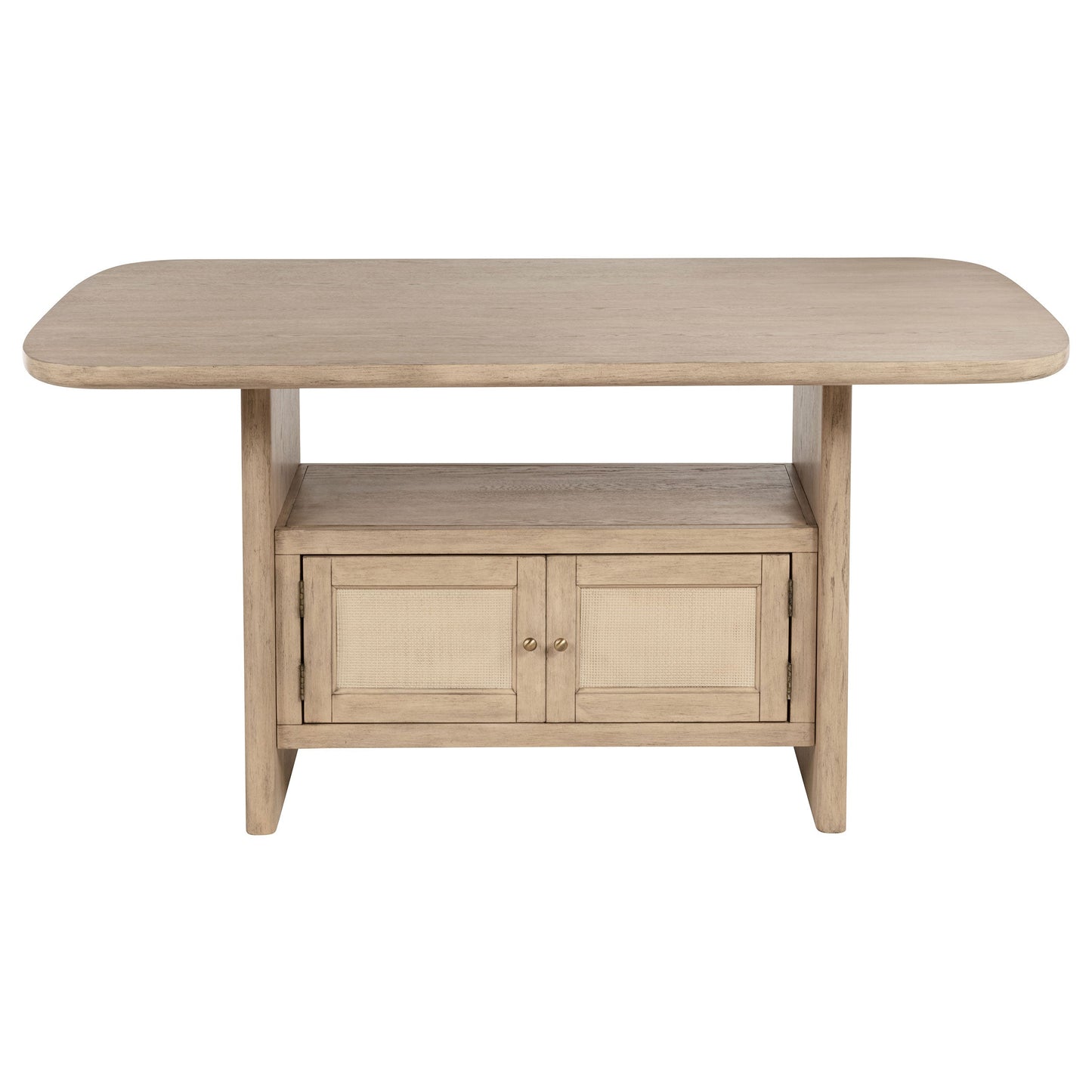 Mesa de comedor Kailani de caña con altura de mostrador y almacenamiento, de roble beige