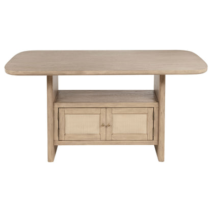 Mesa de comedor Kailani de caña con altura de mostrador y almacenamiento, de roble beige