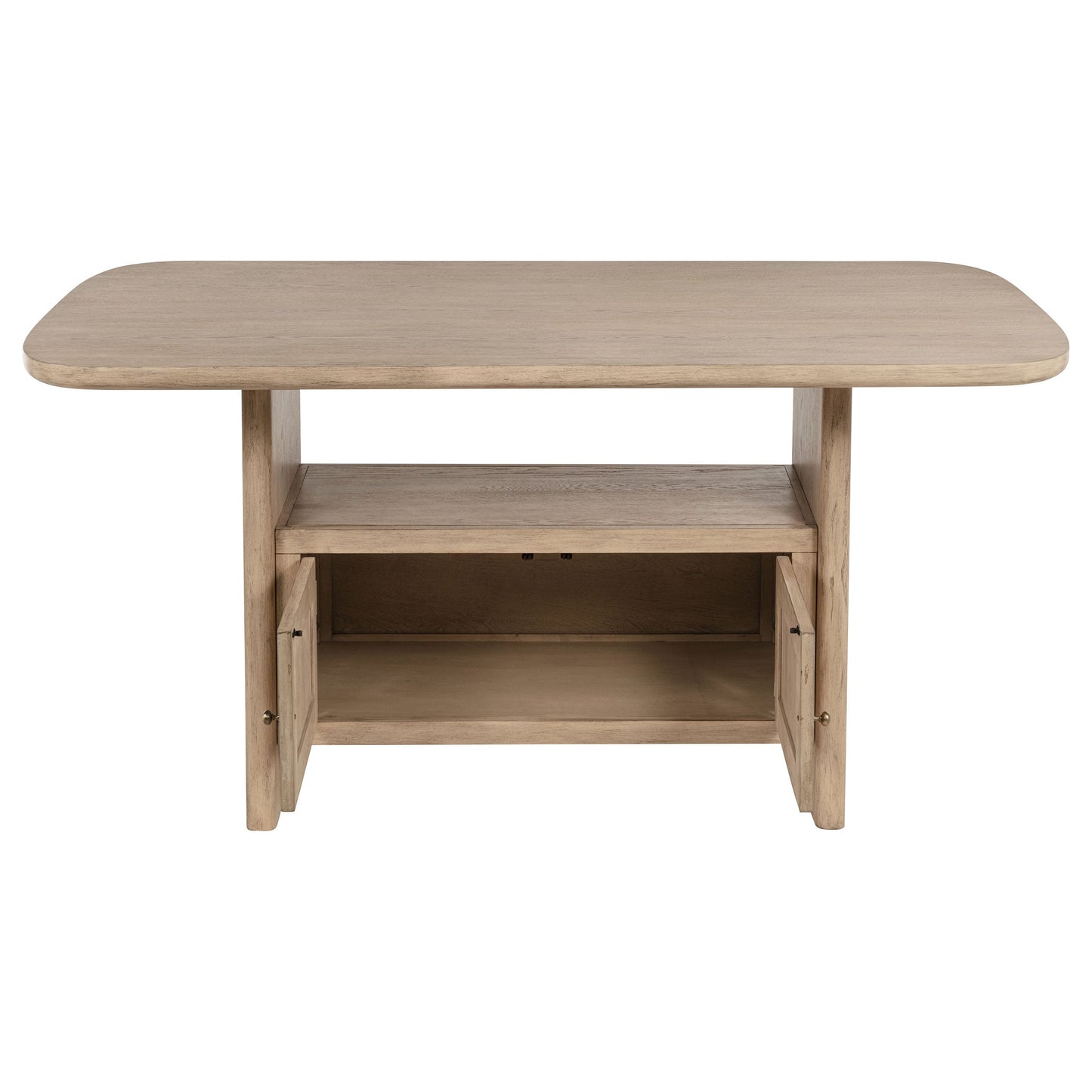 Mesa de comedor Kailani de caña con altura de mostrador y almacenamiento, de roble beige