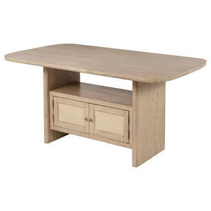 Mesa de comedor Kailani de caña con altura de mostrador y almacenamiento, de roble beige