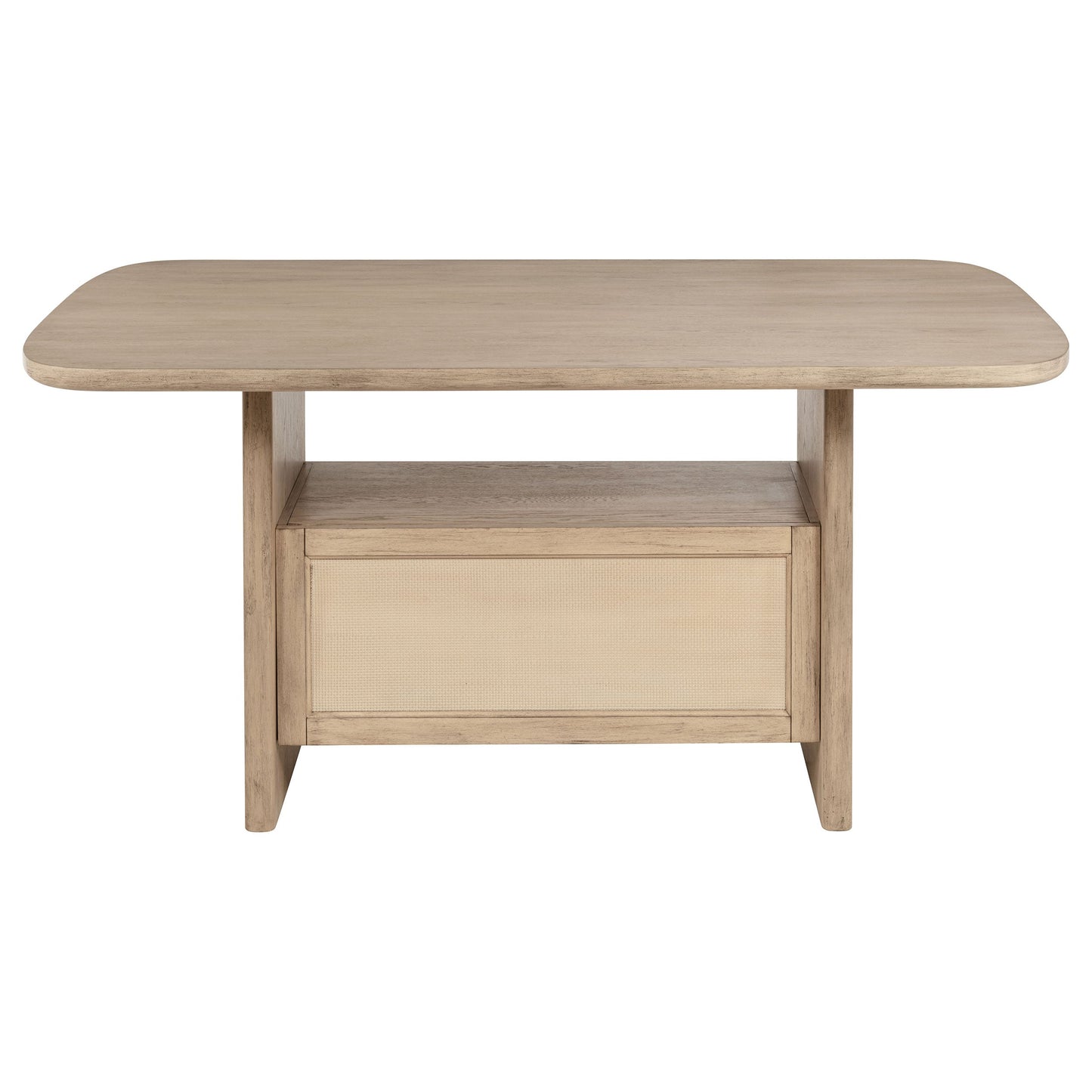Mesa de comedor Kailani de caña con altura de mostrador y almacenamiento, de roble beige