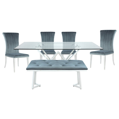Juego de comedor rectangular Beaufort cromado y gris