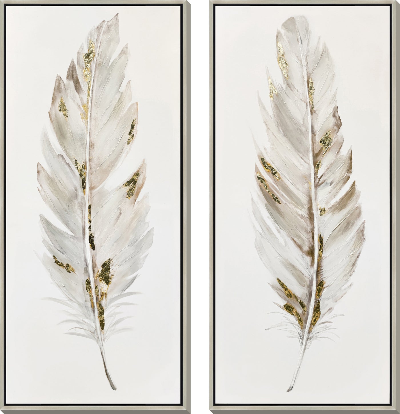 ''Gilded Whisper Feathers'' Hand-painted Canvas in Frame (set)