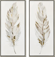 ''Gilded Whisper Feathers'' Hand-painted Canvas in Frame (set)