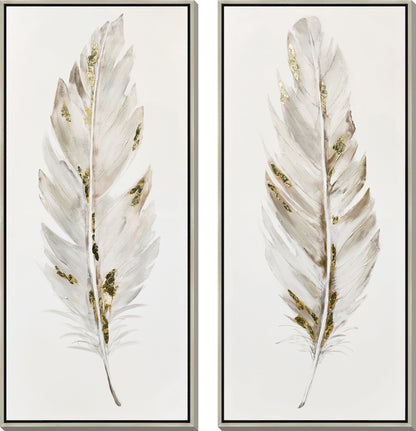 ''Gilded Whisper Feathers'' Hand-painted Canvas in Frame (set)