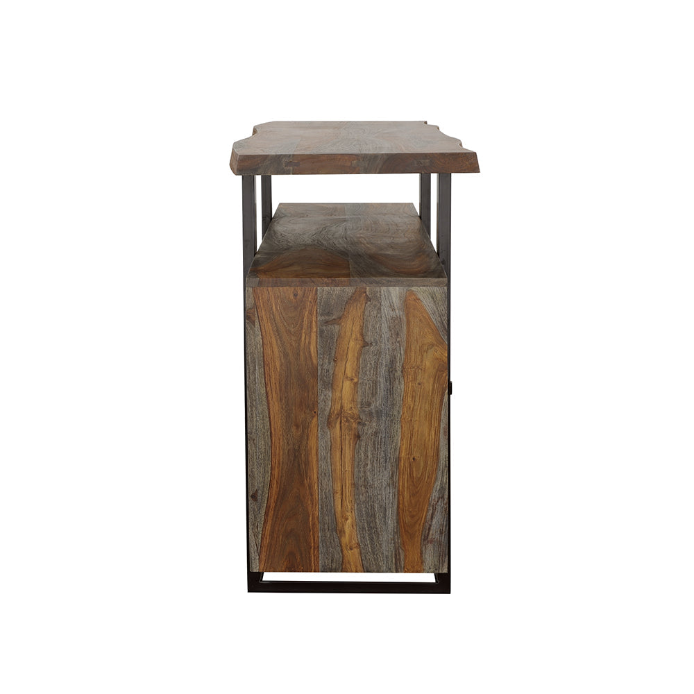 Aparador Ditman de 4 puertas de madera maciza, color gris Sheesham