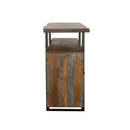 Aparador Ditman de 4 puertas de madera maciza, color gris Sheesham