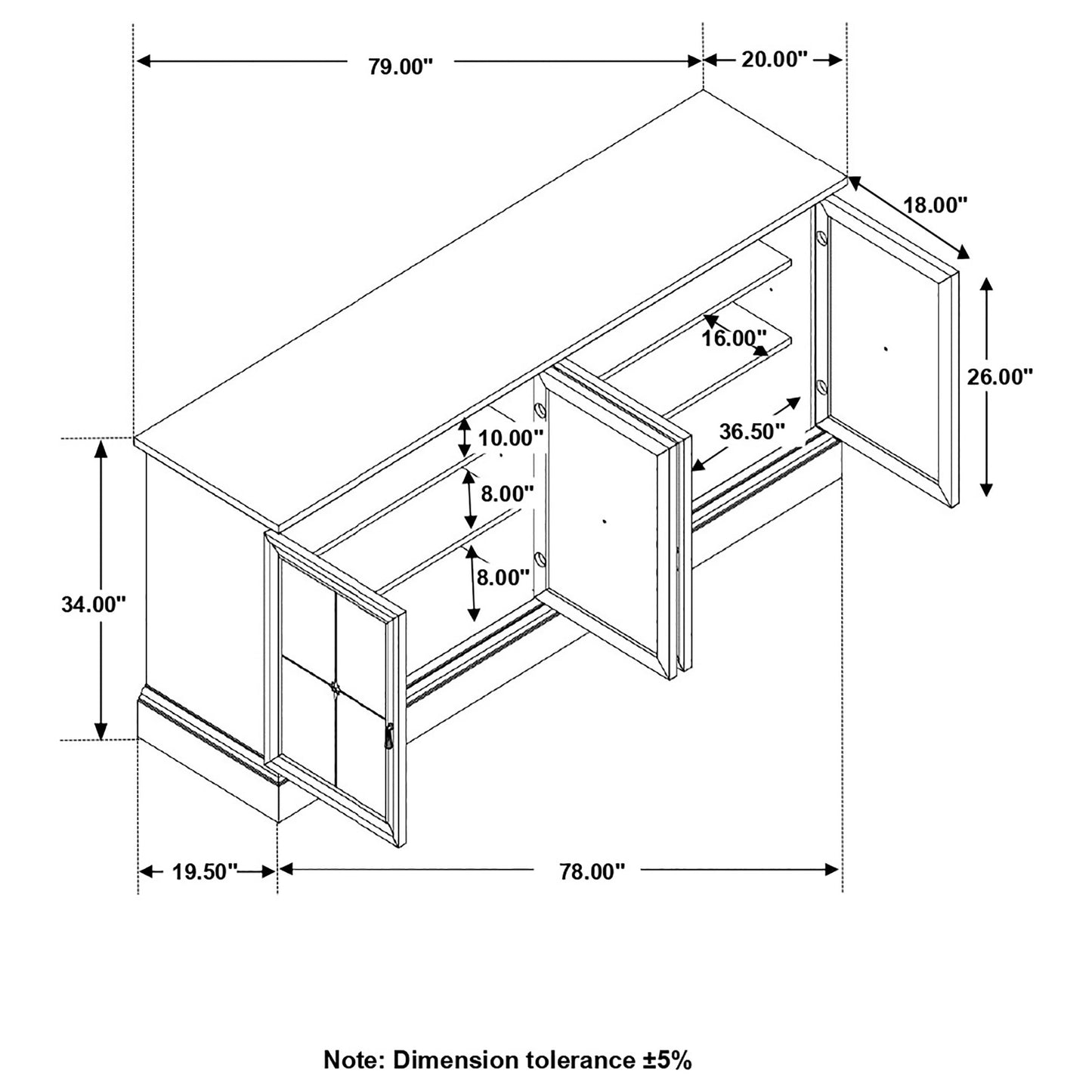 Aparador de comedor Brockway de 4 puertas y mueble buffet
