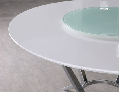 Mesa de comedor redonda Abby Lazy Susan de 54 pulgadas, blanca de alto brillo