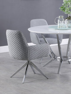 Silla de comedor giratoria Abby tapizada en tela gris claro