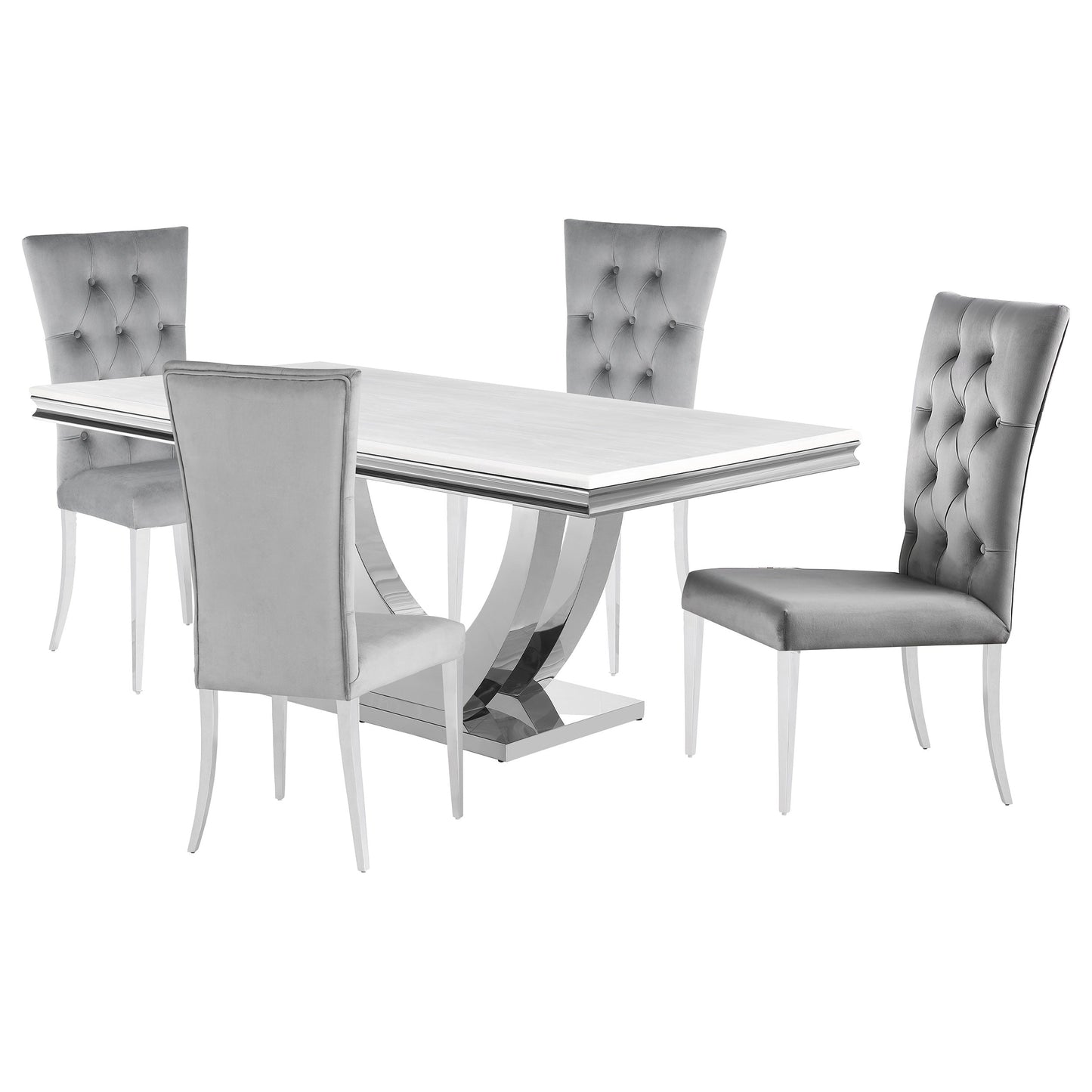 Juego de mesa de comedor rectangular Kerwin gris y cromado