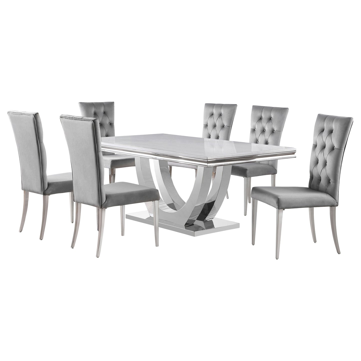 Juego de mesa de comedor rectangular Kerwin gris y cromado