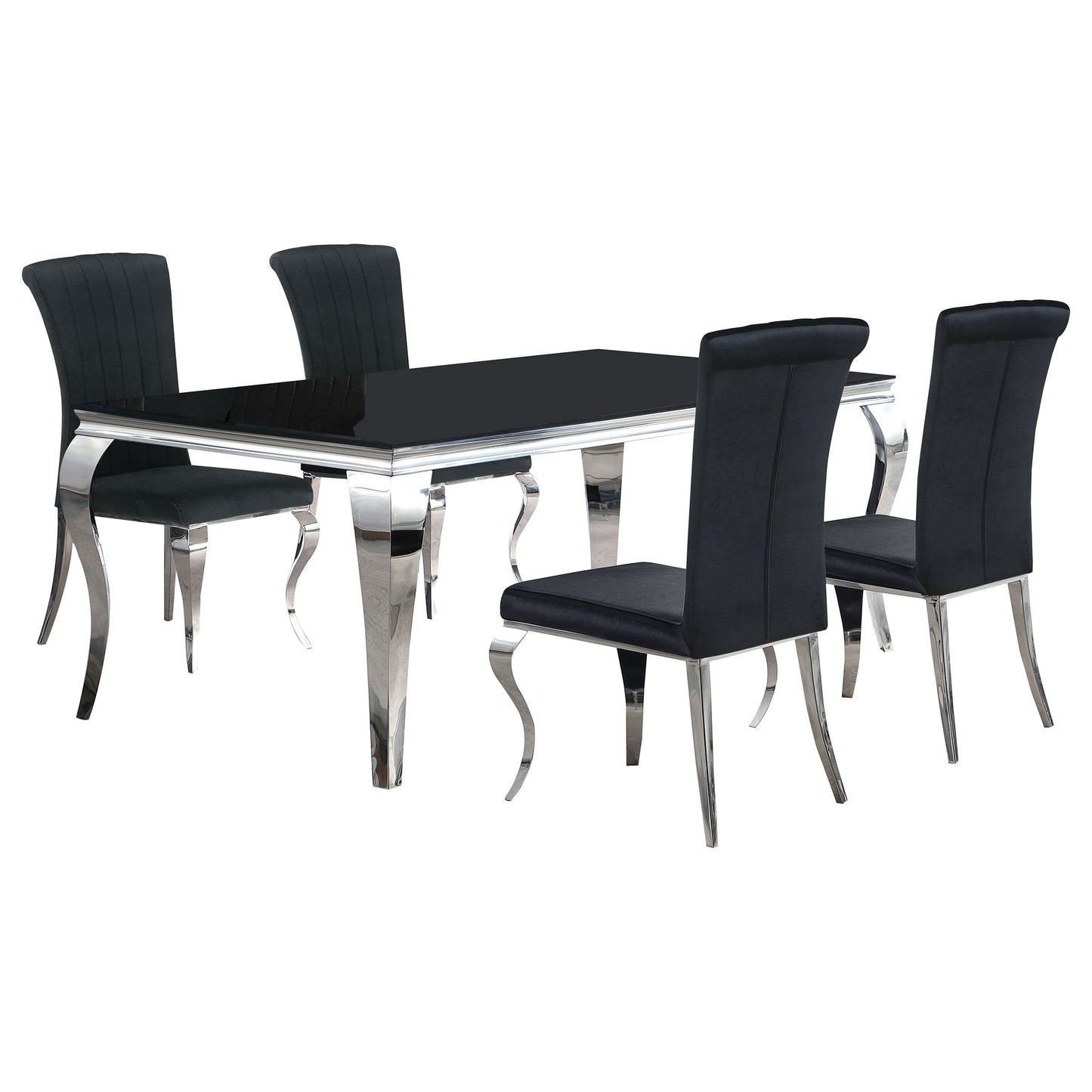 Juego de comedor Carone de 81 pulgadas de vidrio rectangular negro