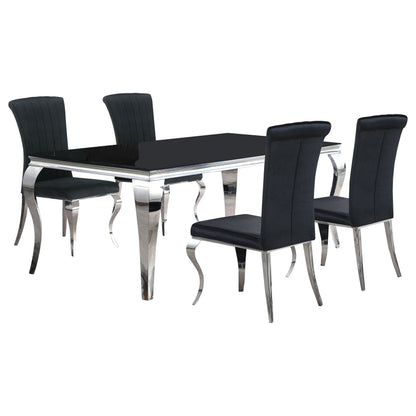 Juego de comedor Carone de 81 pulgadas de vidrio rectangular negro