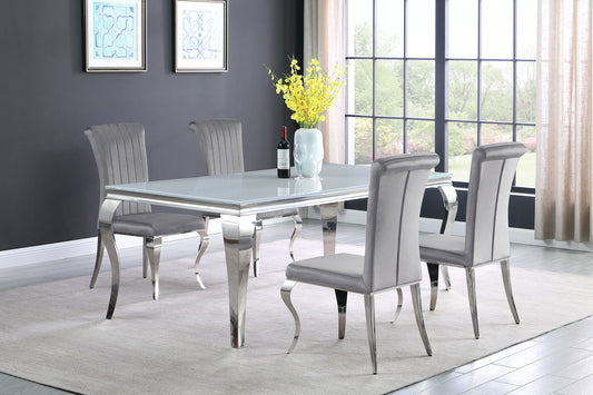 Carone 5-piece 81-inch Rectangular White Glass Dining Set