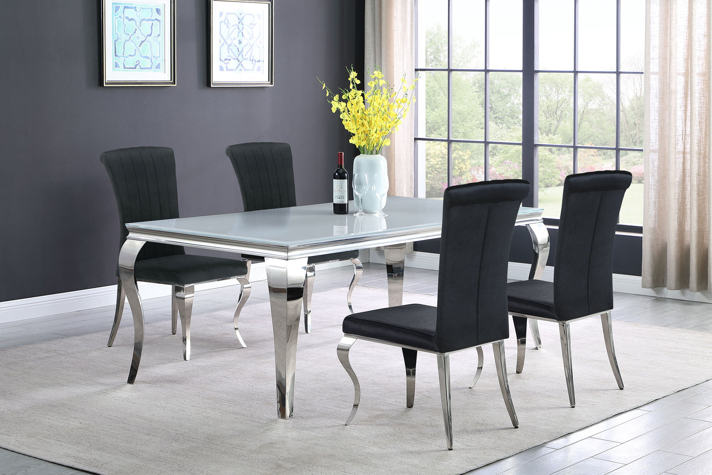 Carone 5-piece 81-inch Rectangular White Glass Dining Set
