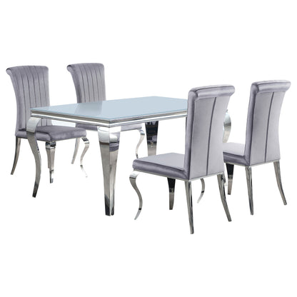 Carone 61-inch Rectangular White Glass Dining Set