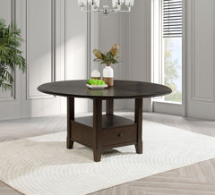 Mesa de comedor redonda Twyla de 60 pulgadas con cajón, color cacao oscuro