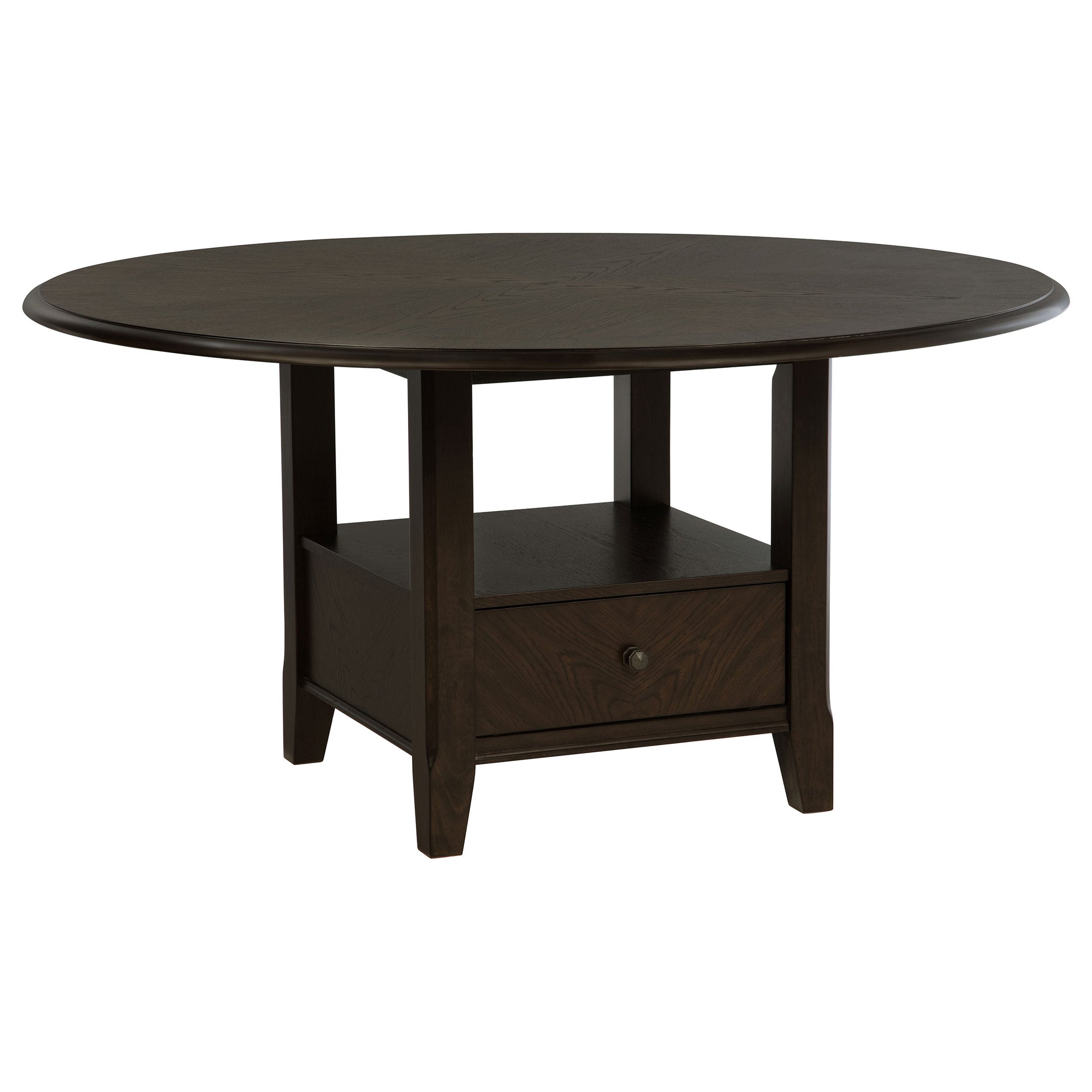 Mesa de comedor redonda Twyla de 60 pulgadas con cajón, color cacao oscuro