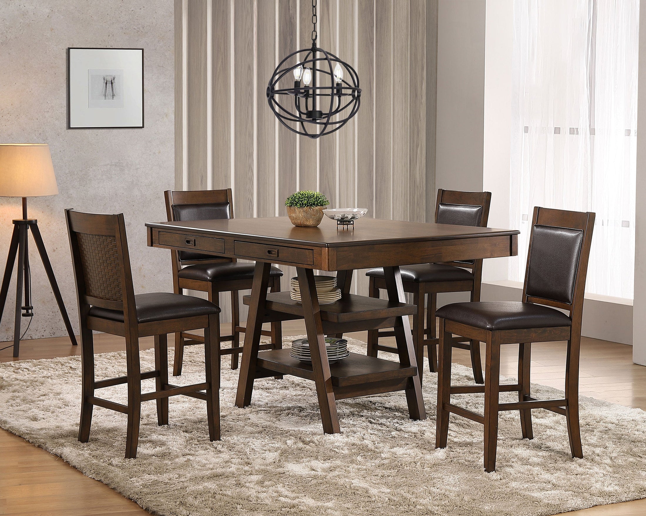 Juego de mesa de comedor rectangular Dewey en nogal