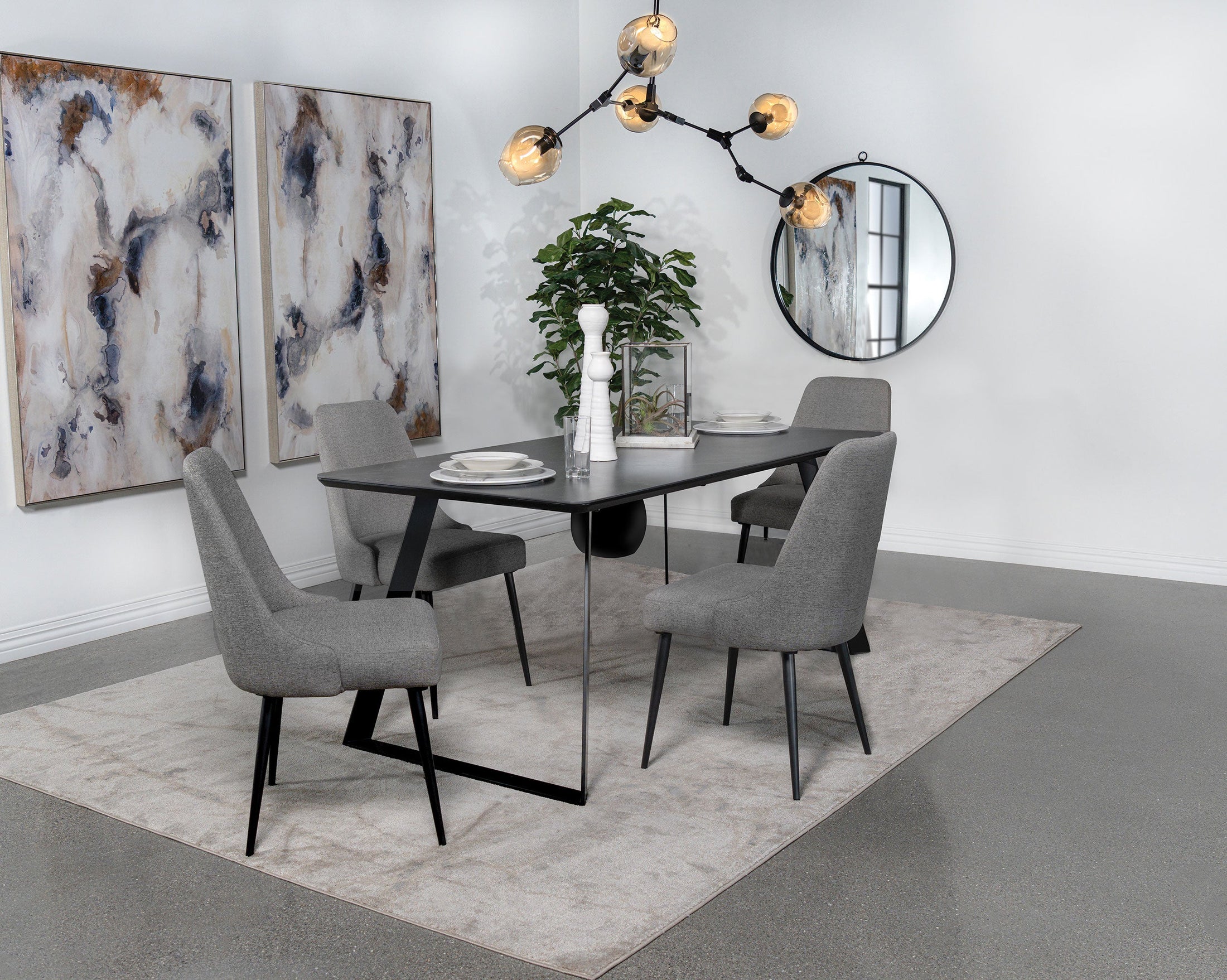 Smith Rectangular Ceramic Top Dining Table Set Black