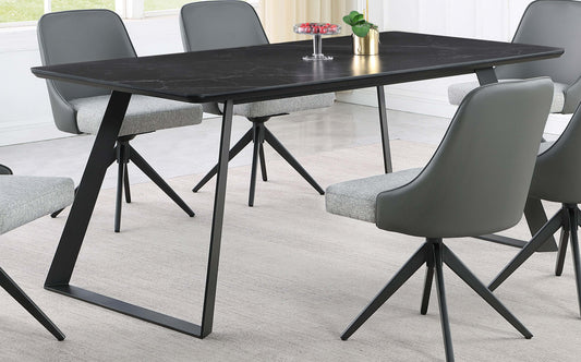 Mesa de comedor rectangular Smith de 71 pulgadas con cubierta de cerámica negra