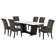 Juego de mesa de comedor rectangular con tapa de mármol Sherry marrón