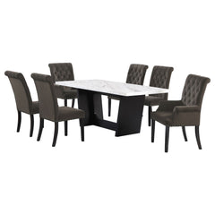 Juego de mesa de comedor rectangular con tapa de mármol Sherry marrón